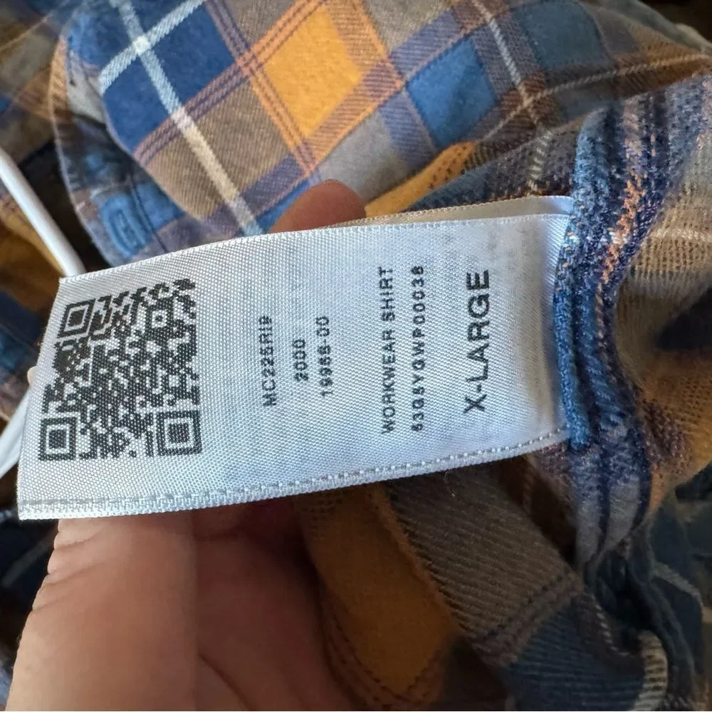 True Religion Jacquard Gold & Blue Button Down Plaid Flannel Shirt
